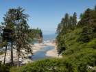 Ruby Beach, Olympic Peninsula, WA. Freshwater stream runs down to the sea. Driftwood. Sea stack. Art Print
